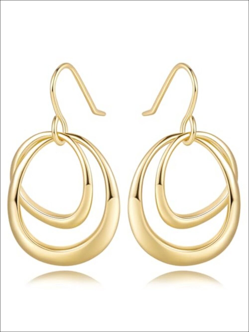 Double Hoop Dangle Earrings 14K Gold Plated Oversized Statement